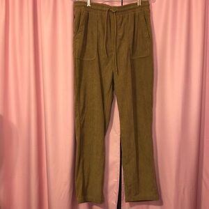Khaki Colored Corduroy Pants With Elastic Drawstring Waist